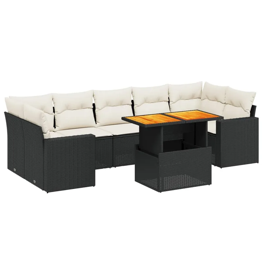Salon de jardin 8 pcs avec coussins noir résine tressée - 2