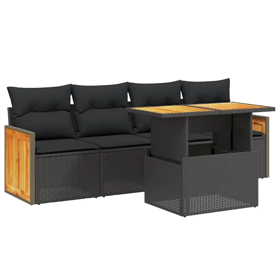 Salon de jardin 5 pcs avec coussins noir résine tressée - 2