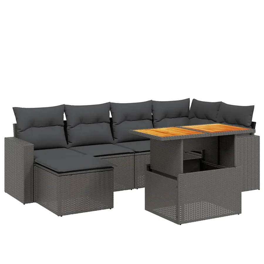 Salon de jardin 7 pcs avec coussins noir résine tressée 62 x 62 x 69 cm - 62,0 kg - 2