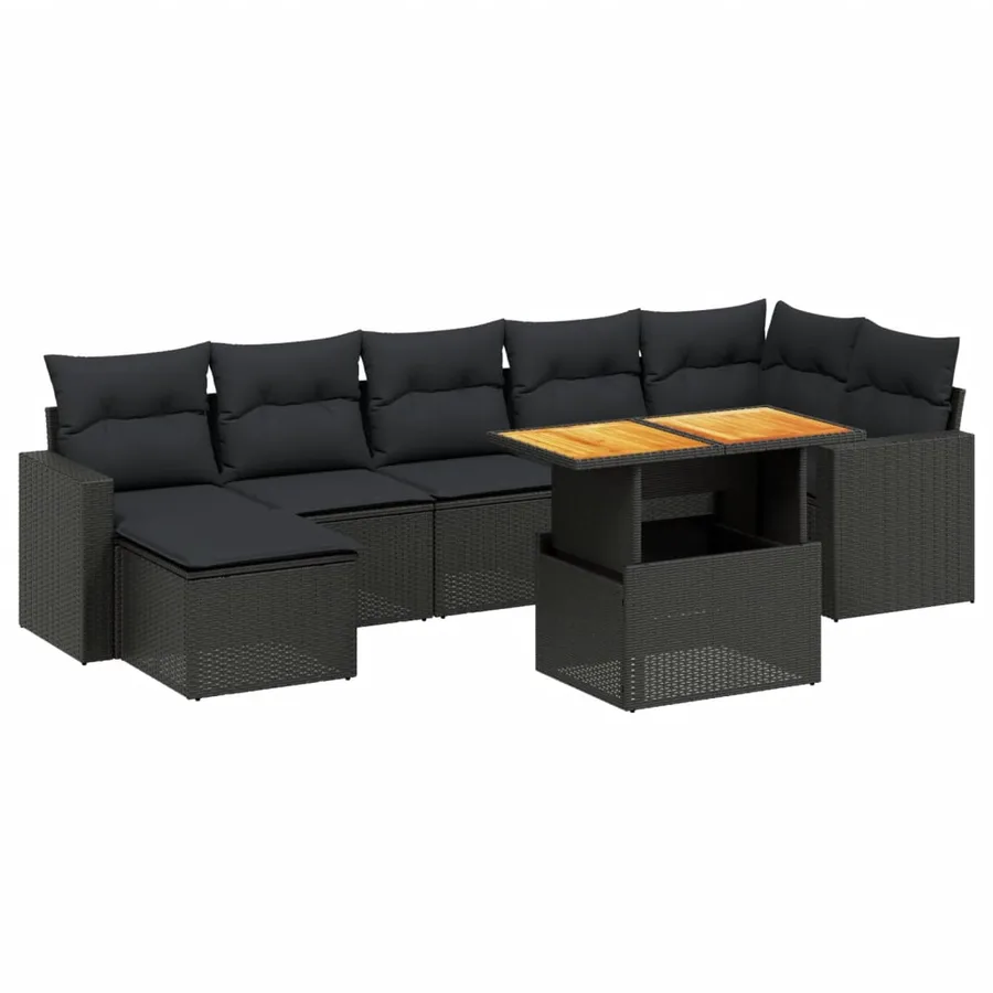 Salon de jardin 8 pcs avec coussins noir résine tressée - 2