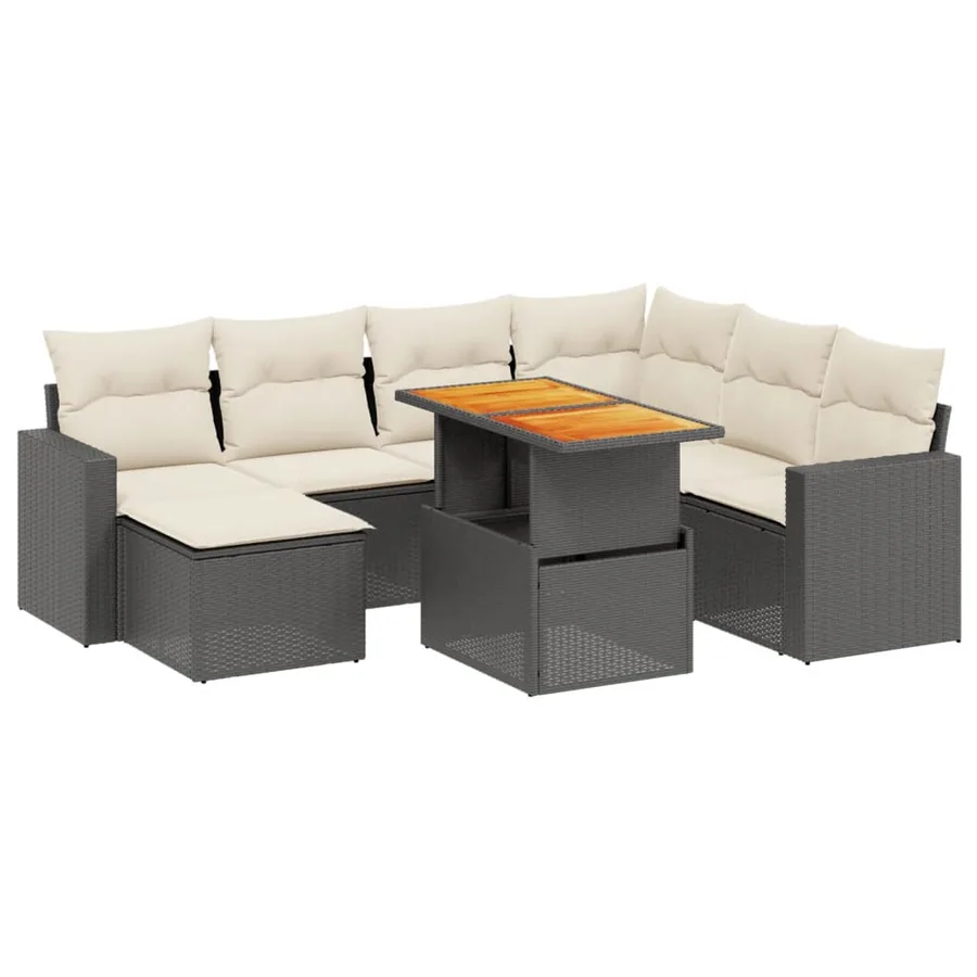 Salon de jardin 8 pcs avec coussins noir résine tressée - 2