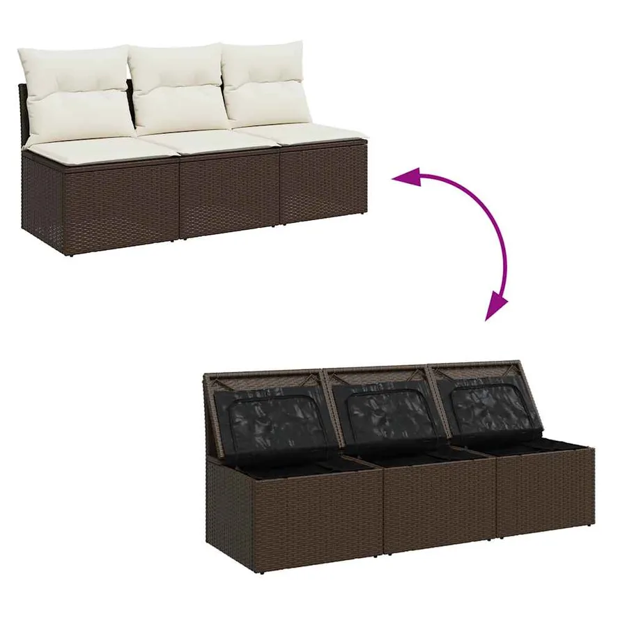 Canapé de jardin avec coussins 3 places brun résine tressée - 7