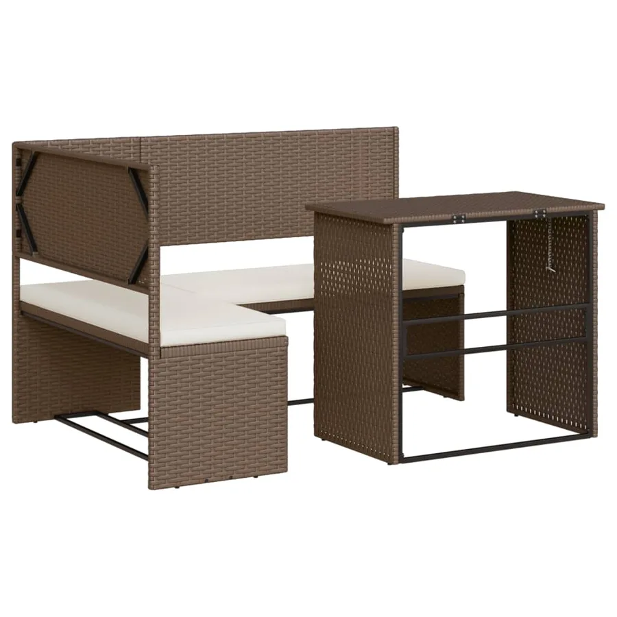 Canapé de jardin avec table et coussins en forme de L marron - 2