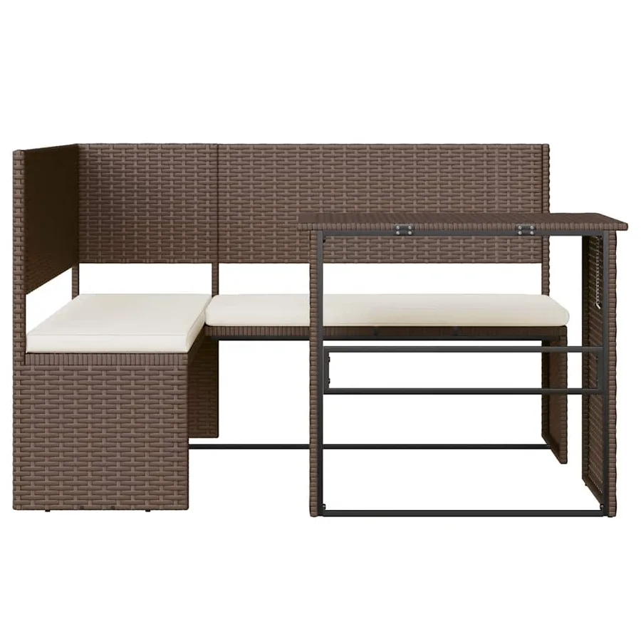 Canapé de jardin avec table et coussins en forme de L marron - 3