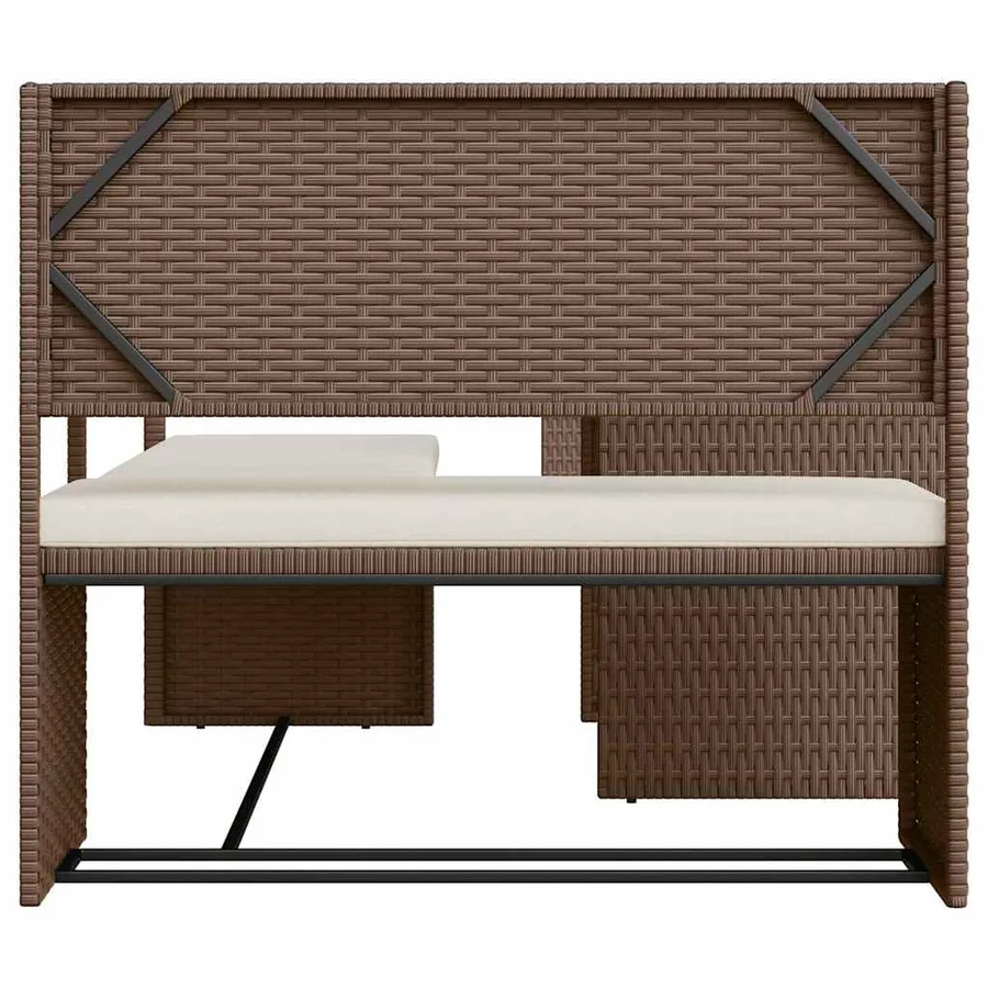 Canapé de jardin avec table et coussins en forme de L marron - 4