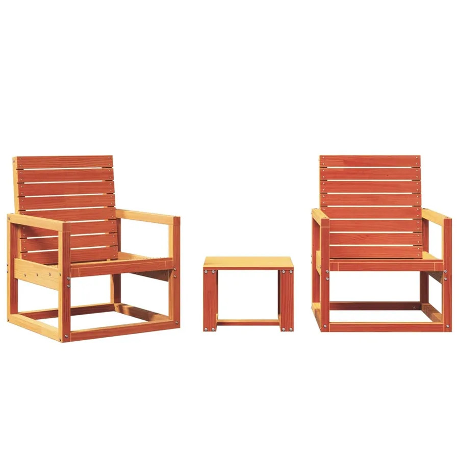 Salon de jardin 3 pcs cire marron bois de pin massif - 2