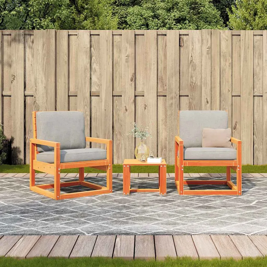 Salon de jardin 3 pcs cire marron bois de pin massif - 3