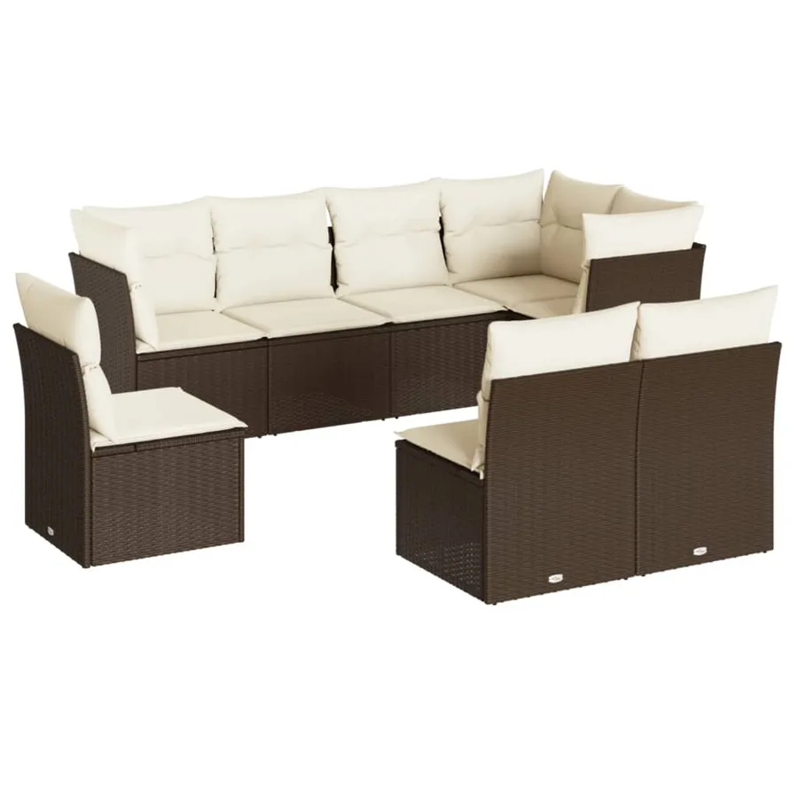 Salon de jardin 8 pcs avec coussins marron résine tressée - 2
