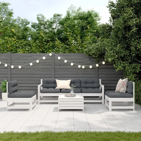 Salon de jardin avec coussins 6 pcs blanc bois de pin massif