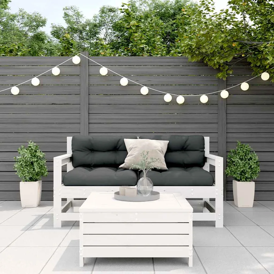 Salon de jardin 3 pcs avec coussins blanc bois de pin massif - 3