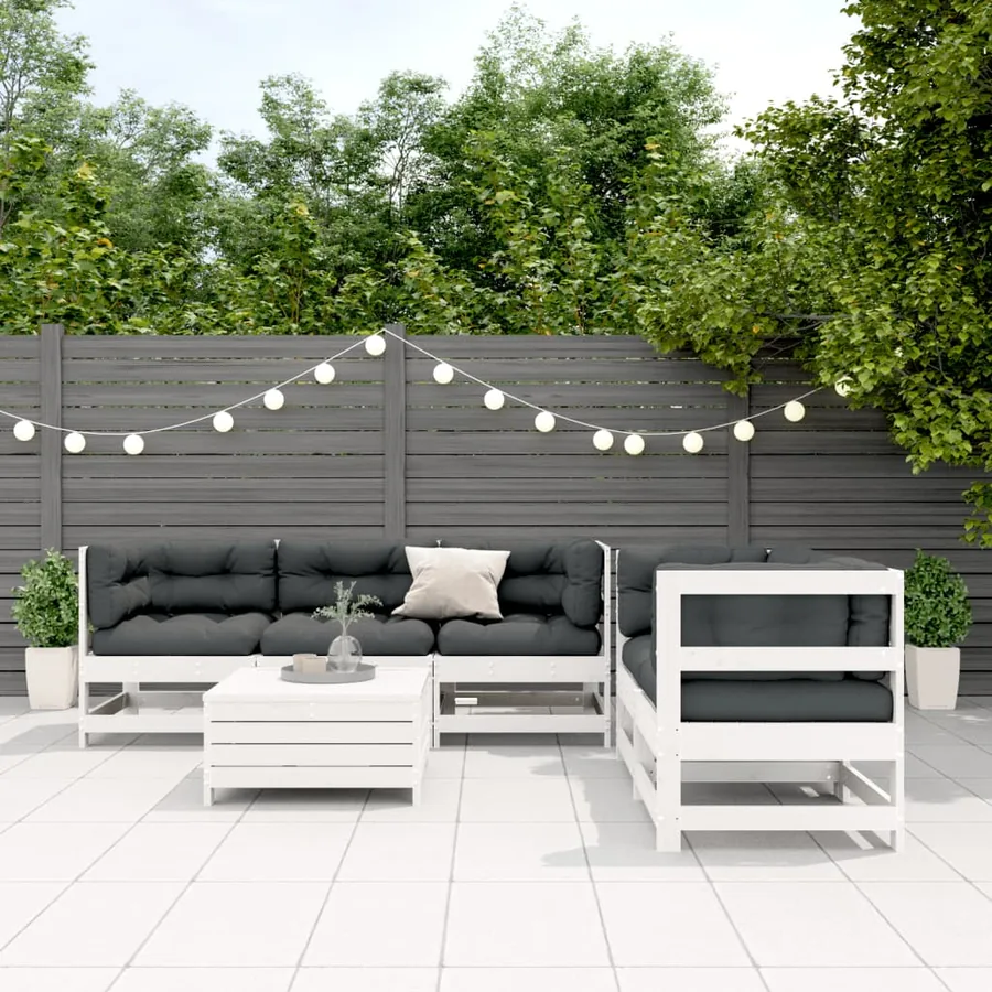 Salon de jardin avec coussins 6 pcs blanc bois de pin massif