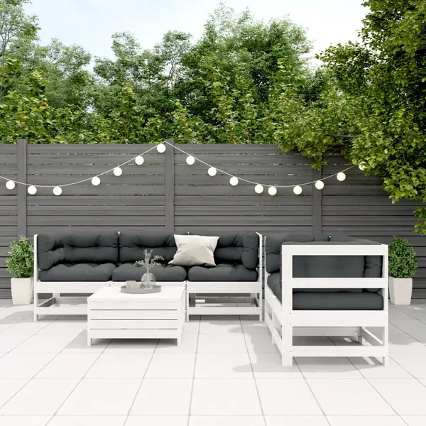 Salon de jardin avec coussins 6 pcs blanc bois de pin massif