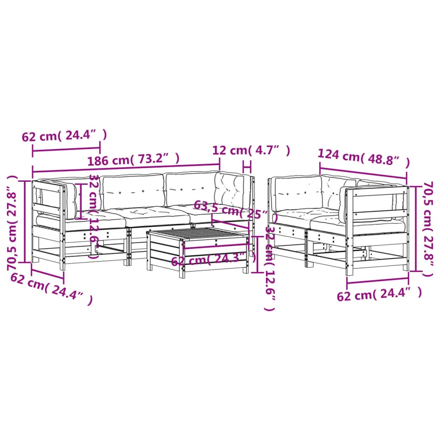 Salon de jardin avec coussins 6 pcs blanc bois de pin massif - 10