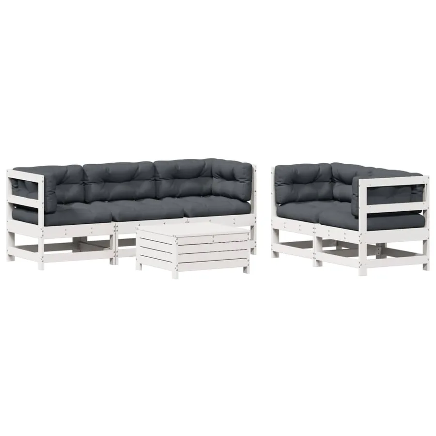 Salon de jardin avec coussins 6 pcs blanc bois de pin massif - 2