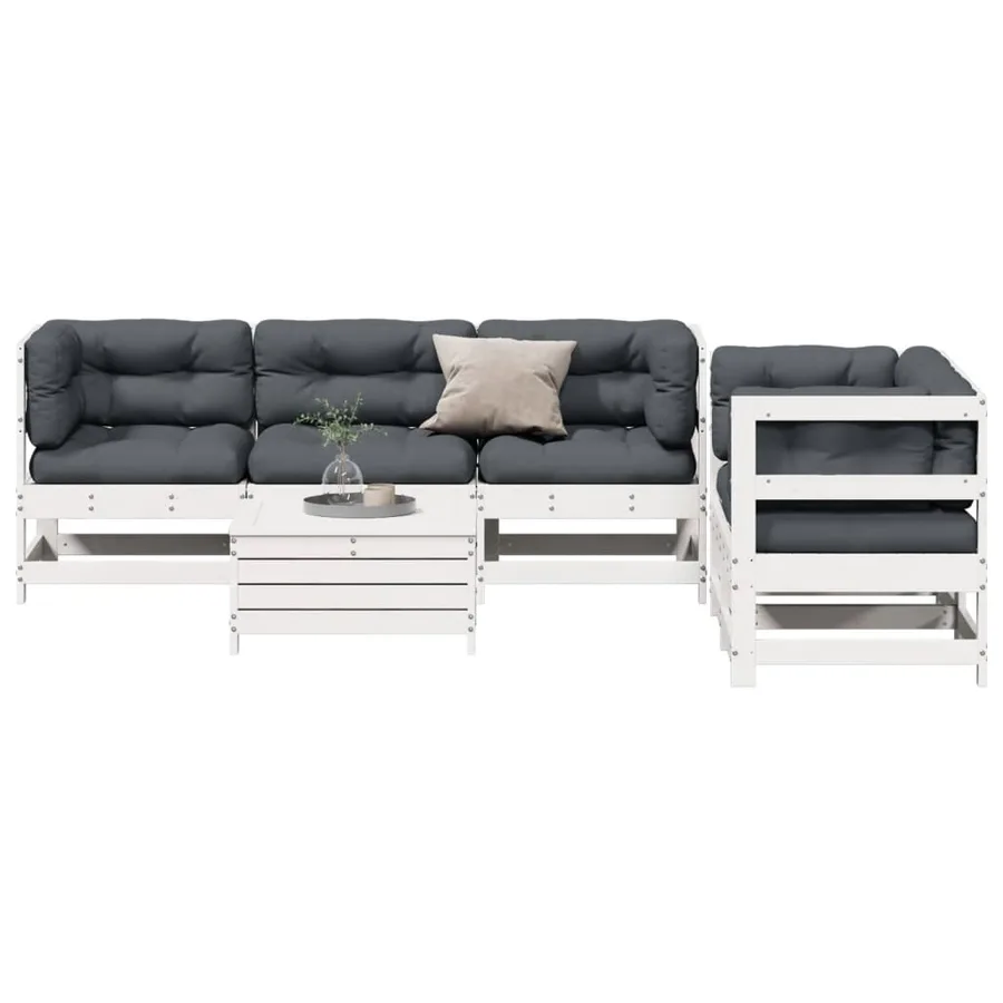 Salon de jardin avec coussins 6 pcs blanc bois de pin massif - 3