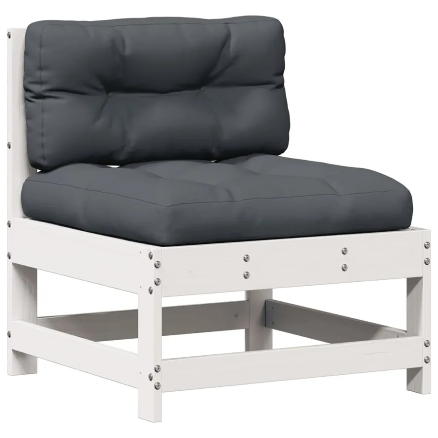 Salon de jardin avec coussins 6 pcs blanc bois de pin massif - 5