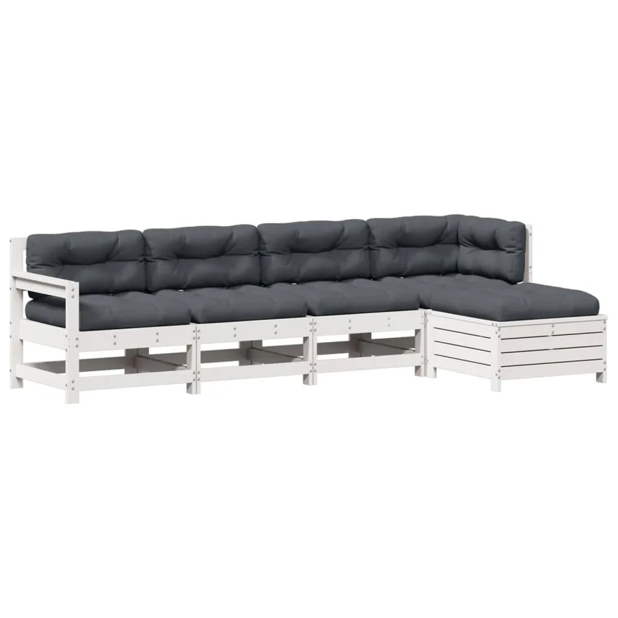 Salon de jardin 5 pcs avec coussins blanc bois massif de pin - 2