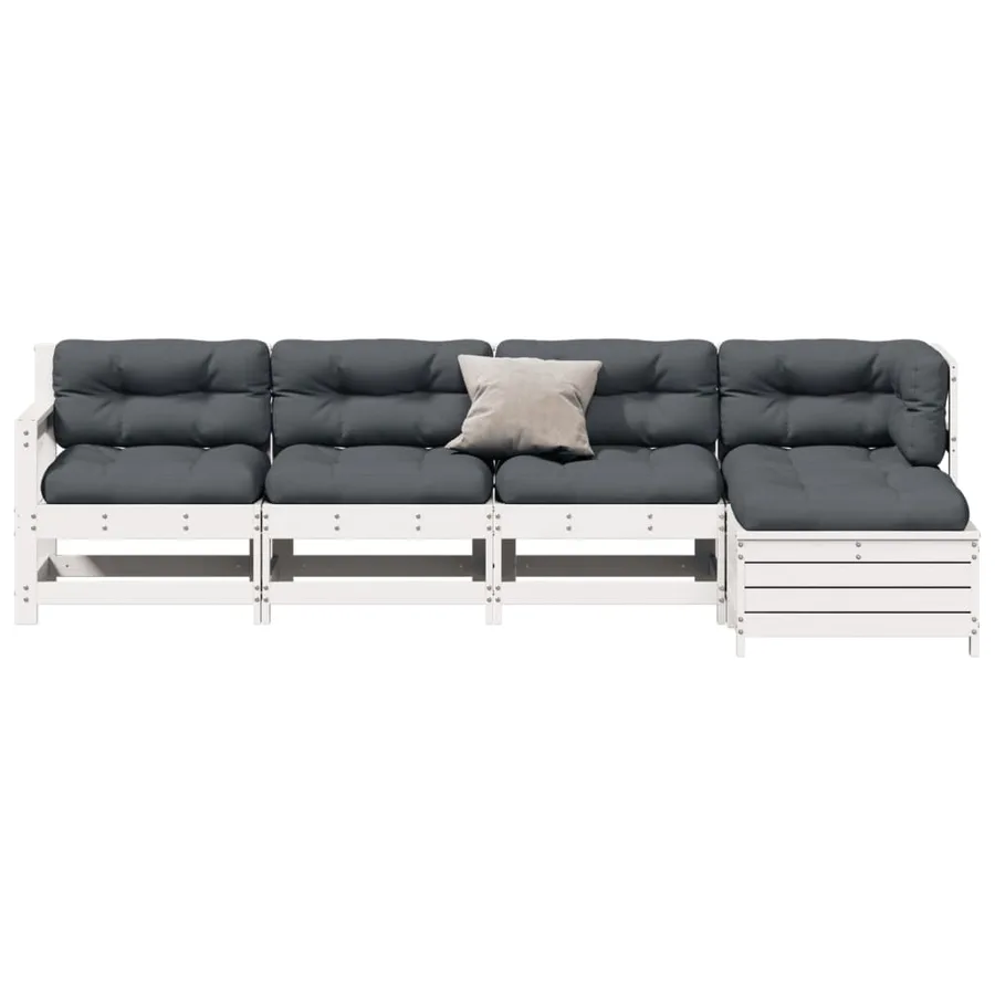Salon de jardin 5 pcs avec coussins blanc bois massif de pin - 3