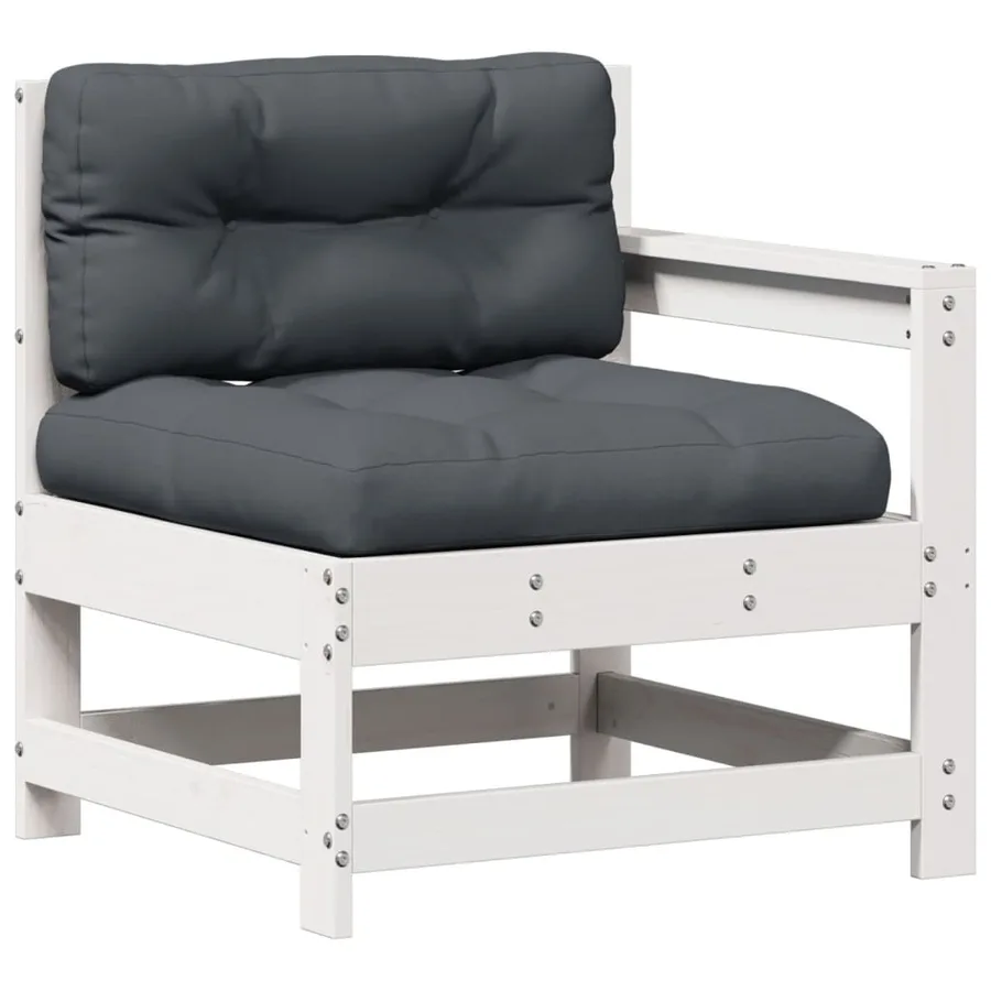 Salon de jardin 5 pcs avec coussins blanc bois massif de pin - 5