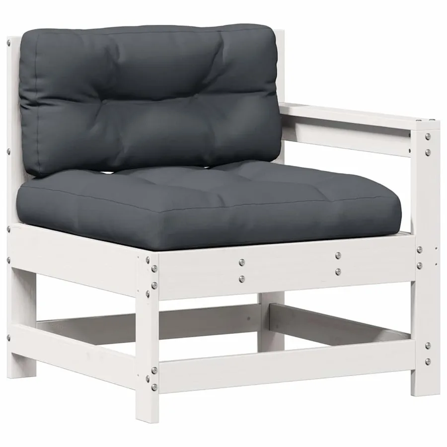 Salon de jardin 7 pcs avec coussins blanc bois de pin massif - 5