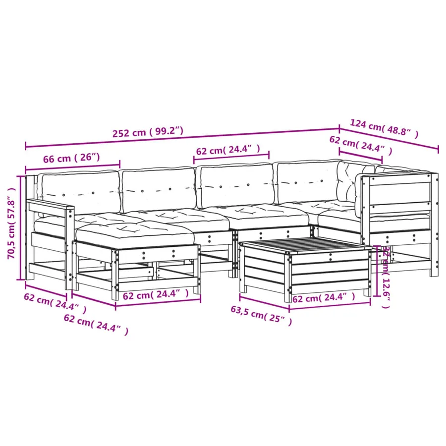 Salon de jardin 7 pcs avec coussins blanc bois de pin massif - 11