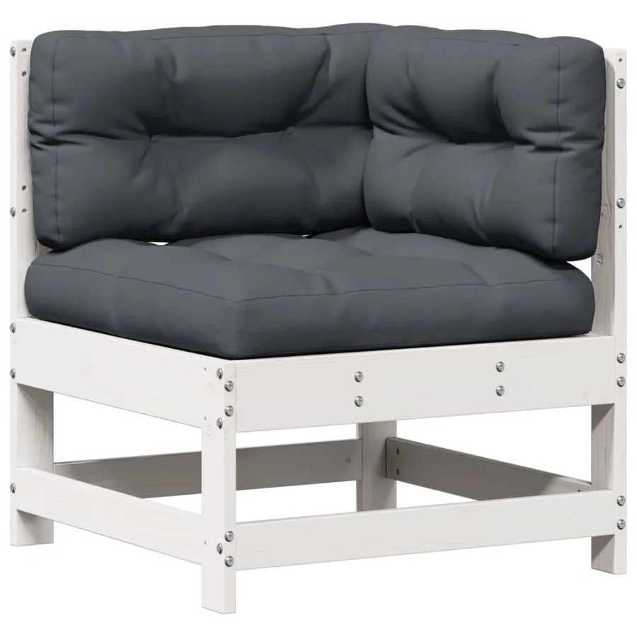 Salon de jardin 7 pcs avec coussins blanc bois de pin massif - 4