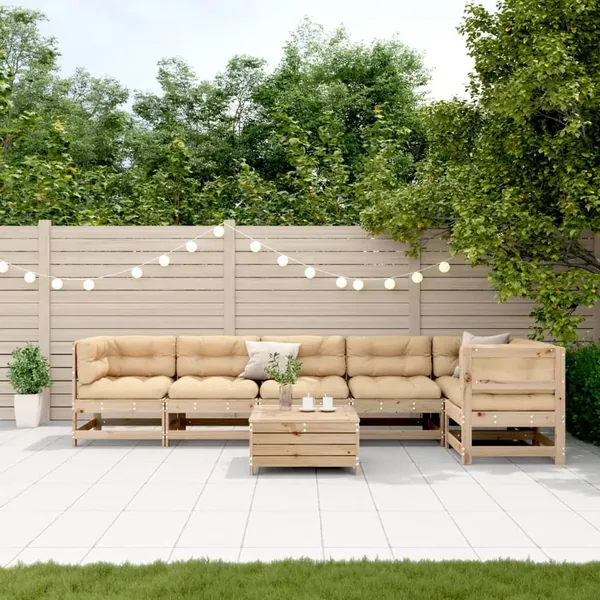 Salon de jardin 7 pcs avec coussins Bois de pin massif