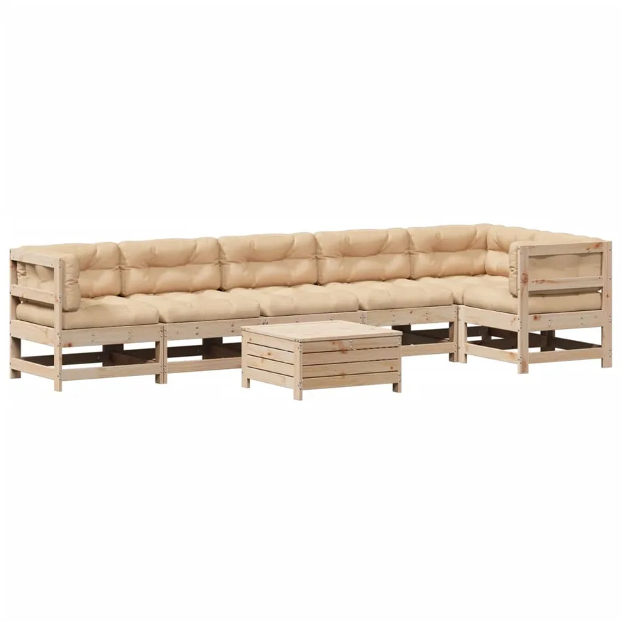 Salon de jardin 7 pcs avec coussins Bois de pin massif - 2