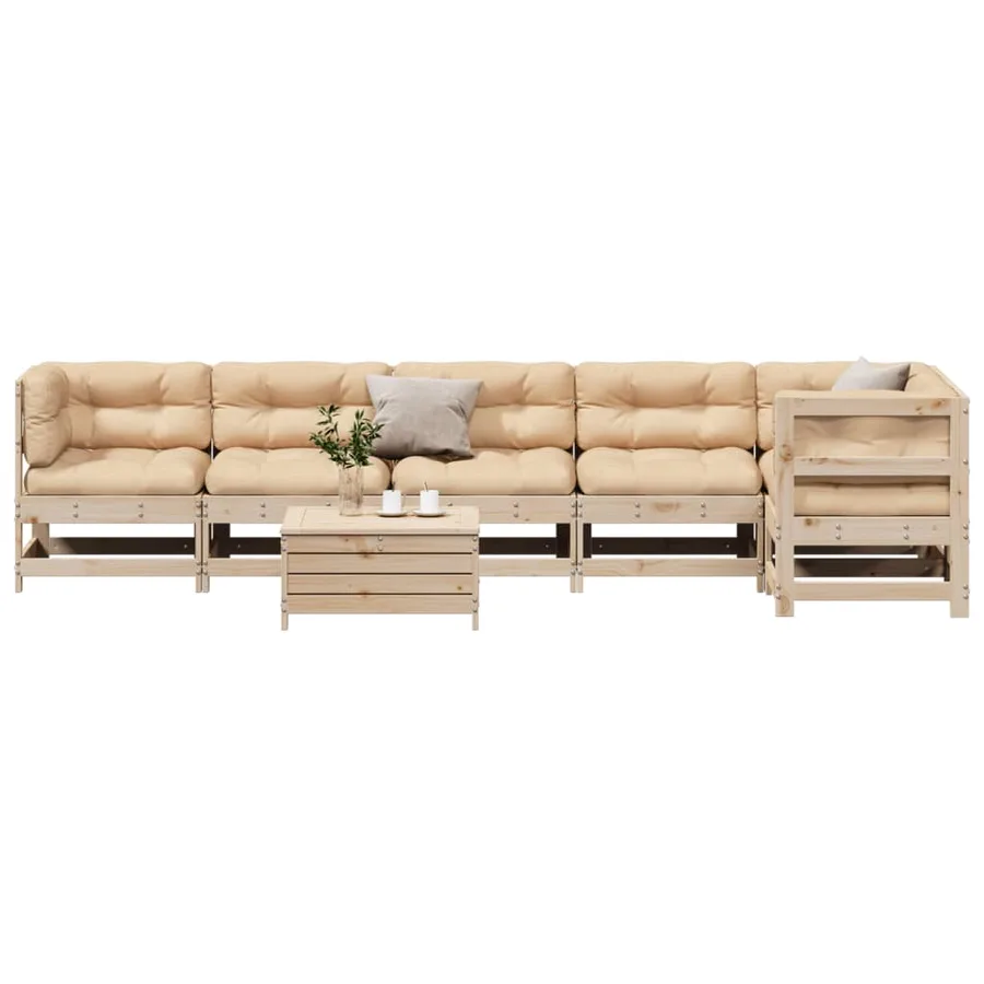 Salon de jardin 7 pcs avec coussins Bois de pin massif - 3