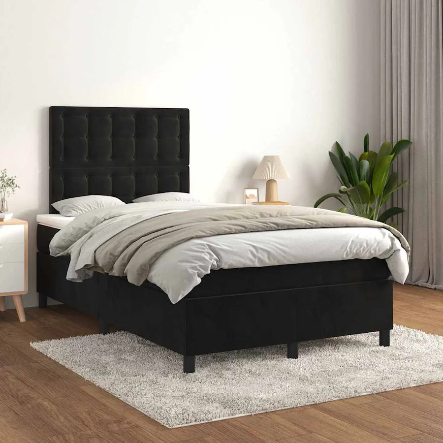 Sommier à lattes de lit avec matelas noir 120x190 cm velours - 3