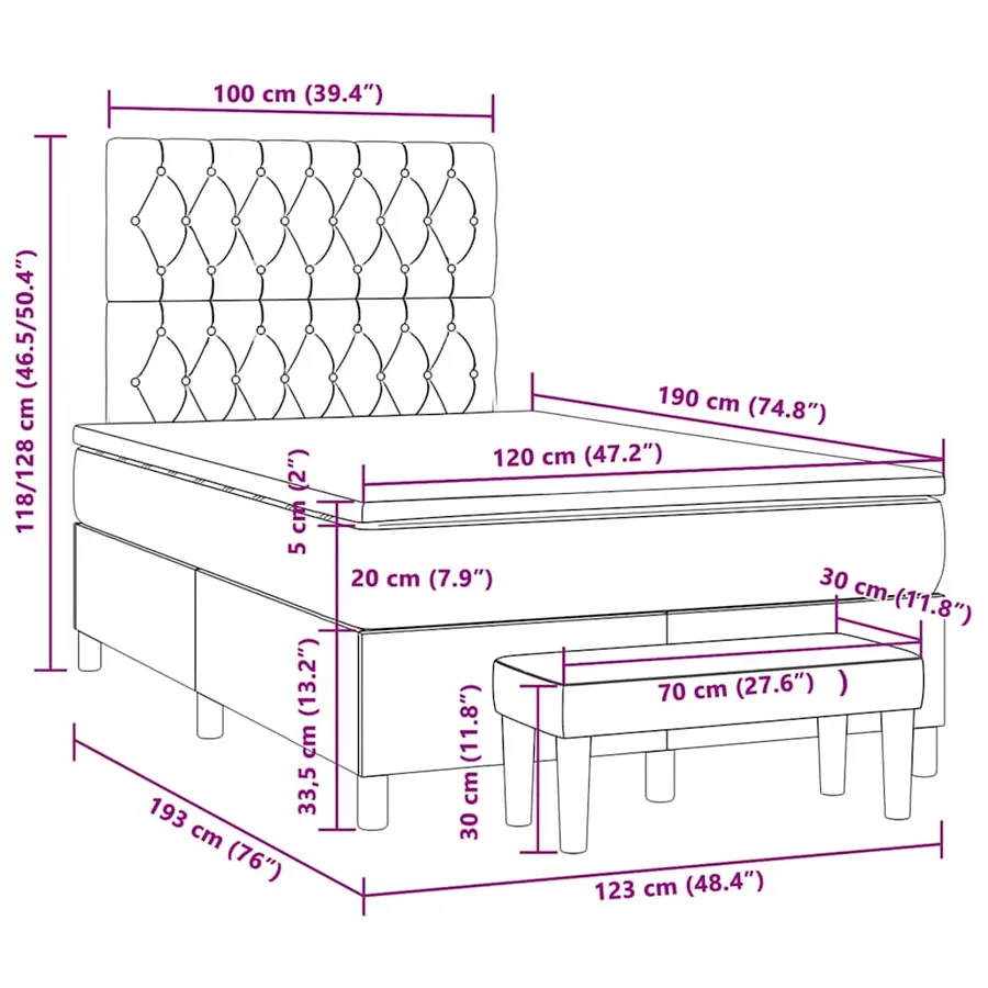 Sommier à lattes de lit avec matelas noir 120x190 cm velours - 10
