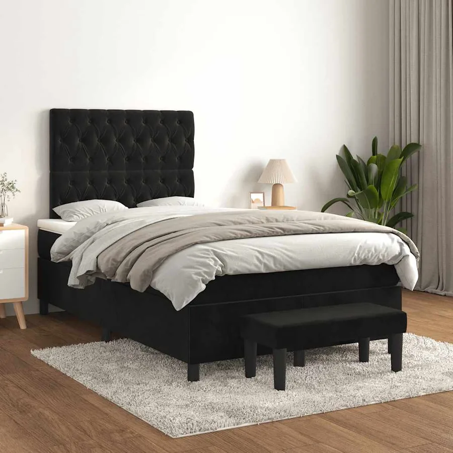 Sommier à lattes de lit avec matelas noir 120x190 cm velours - 3