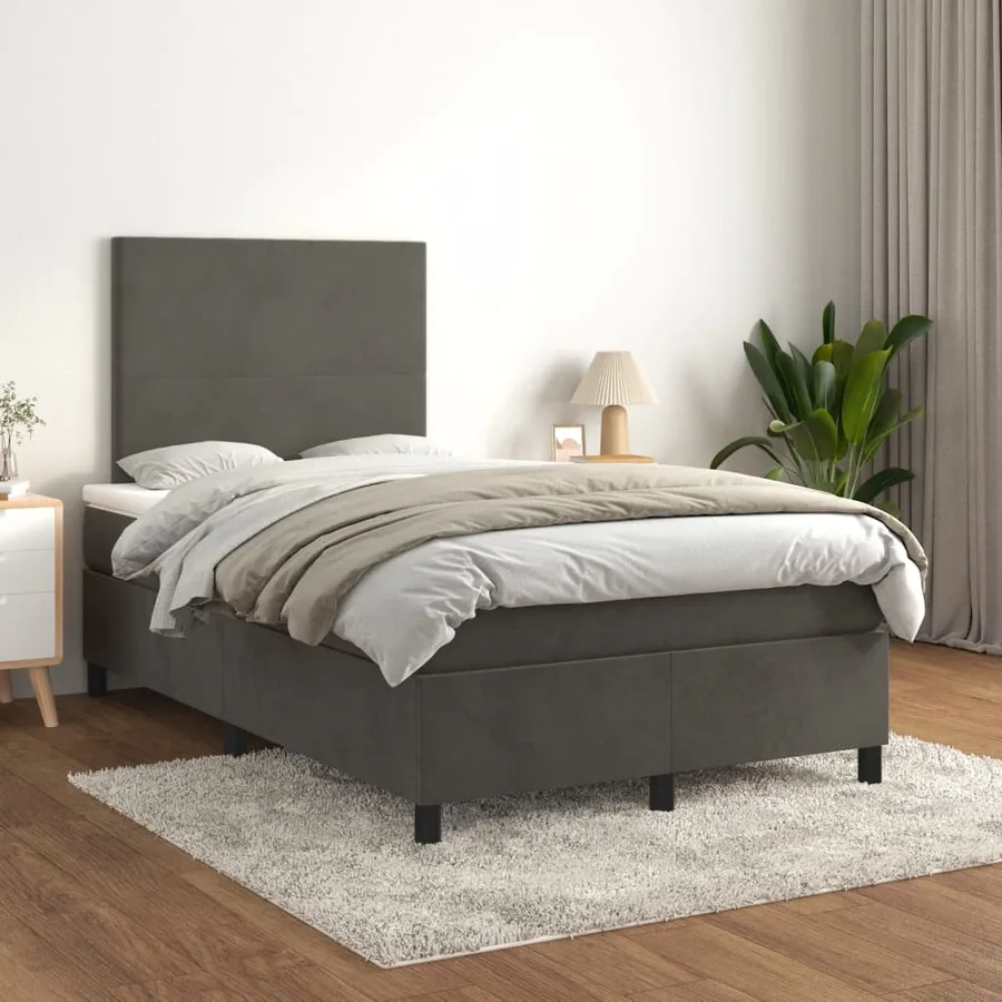 Sommier à lattes de lit et matelas gris foncé 120x190cm velours - 3