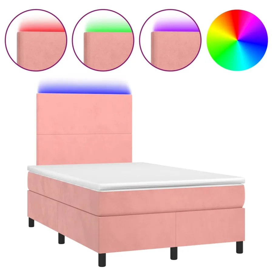 Sommier à lattes de lit et matelas LED rose 120x190 cm velours - 2