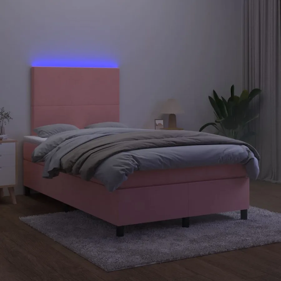 Sommier à lattes de lit et matelas LED rose 120x190 cm velours - 4