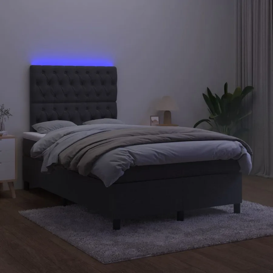 Sommier à lattes de lit et matelas LED noir 120x190 cm velours - 4