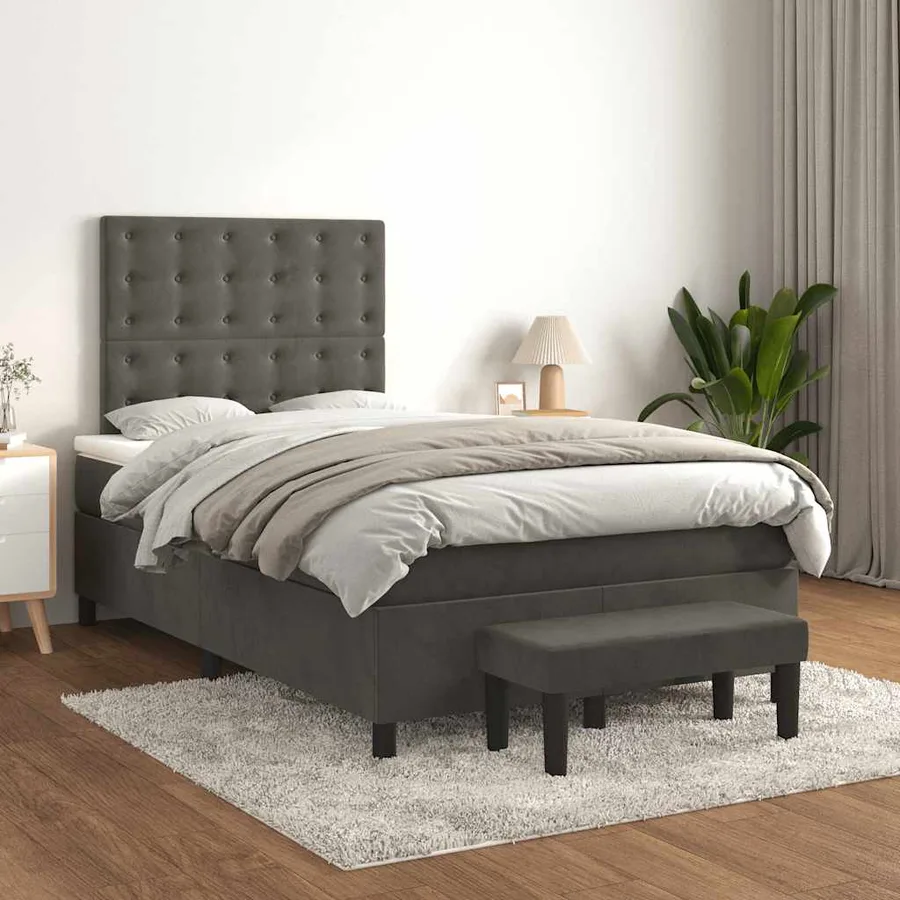 Sommier à lattes de lit et matelas gris foncé 120x190cm velours - 3