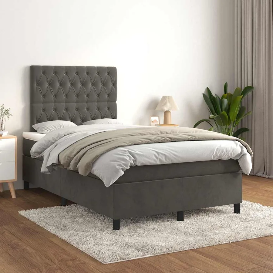Sommier à lattes de lit et matelas gris foncé 120x190cm velours - 3