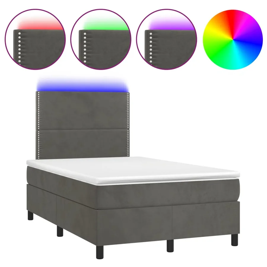 Sommier à lattes de lit avec matelas LED gris foncé 120x190 cm - 2