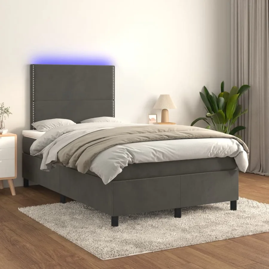 Sommier à lattes de lit avec matelas LED gris foncé 120x190 cm - 5