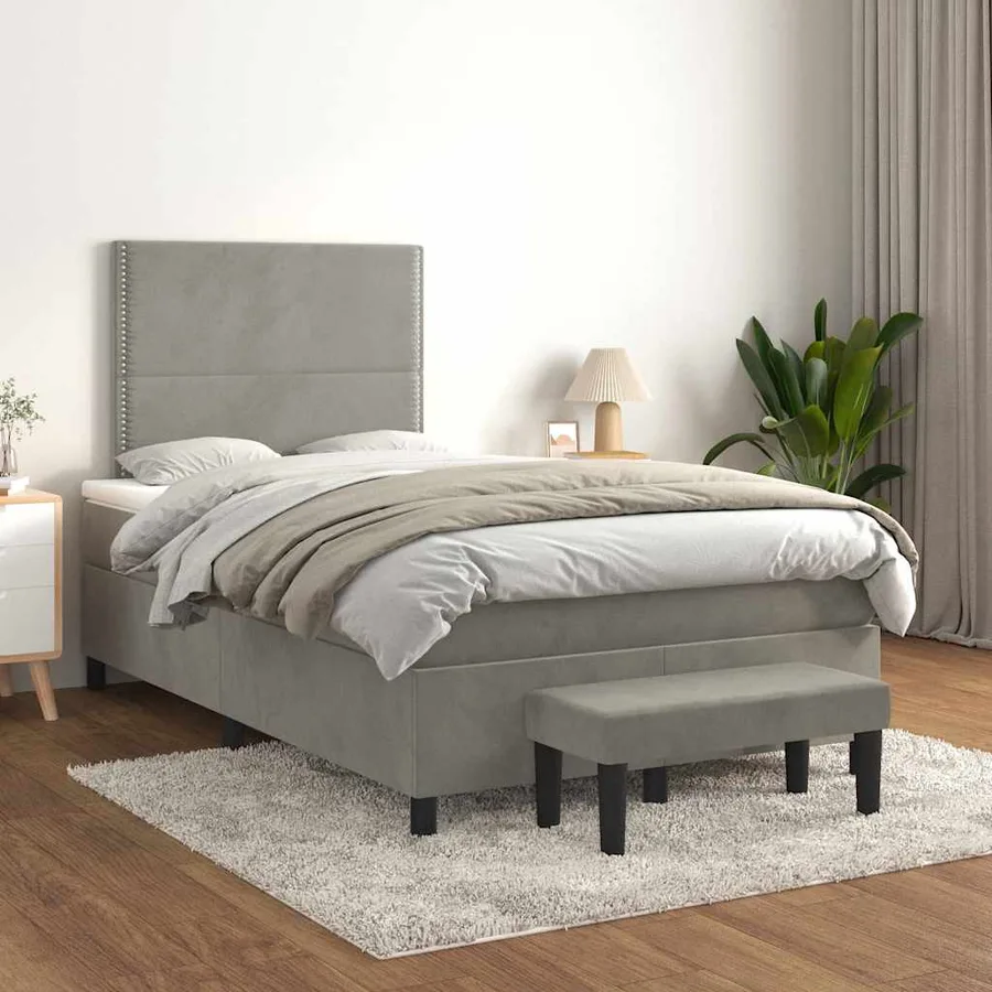 Sommier à lattes de lit et matelas gris clair 120x190cm velours - 3