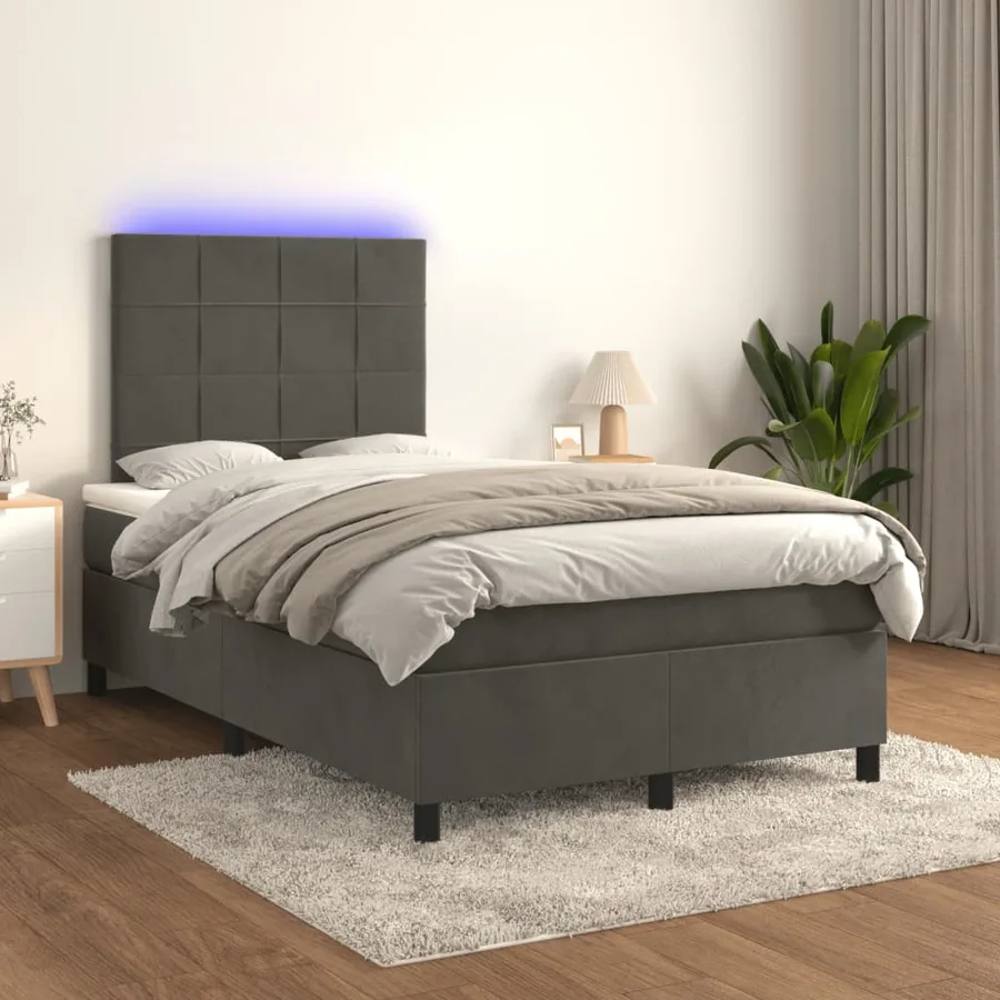 Sommier à lattes de lit avec matelas LED gris foncé 120x190 cm - 5