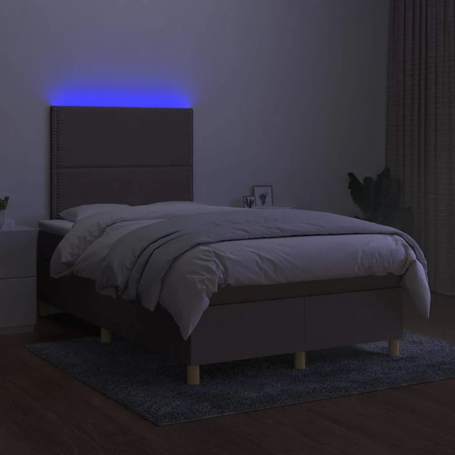 Sommier à lattes de lit matelas et LED taupe 120x190 cm tissu - 4
