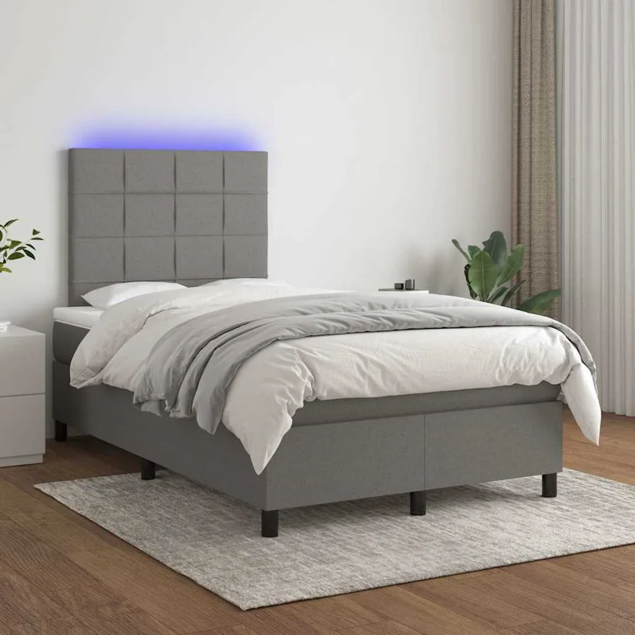 Sommier à lattes de lit matelas LED gris foncé 120x190 cm tissu - 5