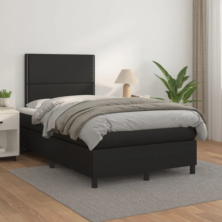 Sommier à lattes de lit avec matelas noir 120x190 cm similicuir - 3