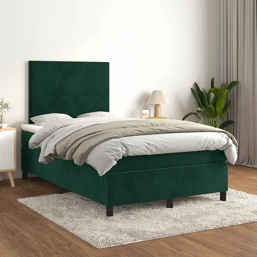 Sommier à lattes de lit avec matelas vert foncé 120x190 cm - 3