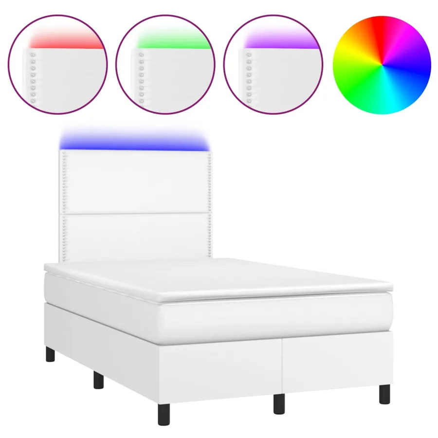 Sommier à lattes de lit matelas LED blanc 120x190 cm similicuir - 2