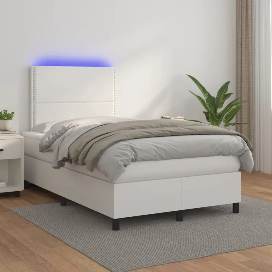 Sommier à lattes de lit matelas LED blanc 120x190 cm similicuir - 5