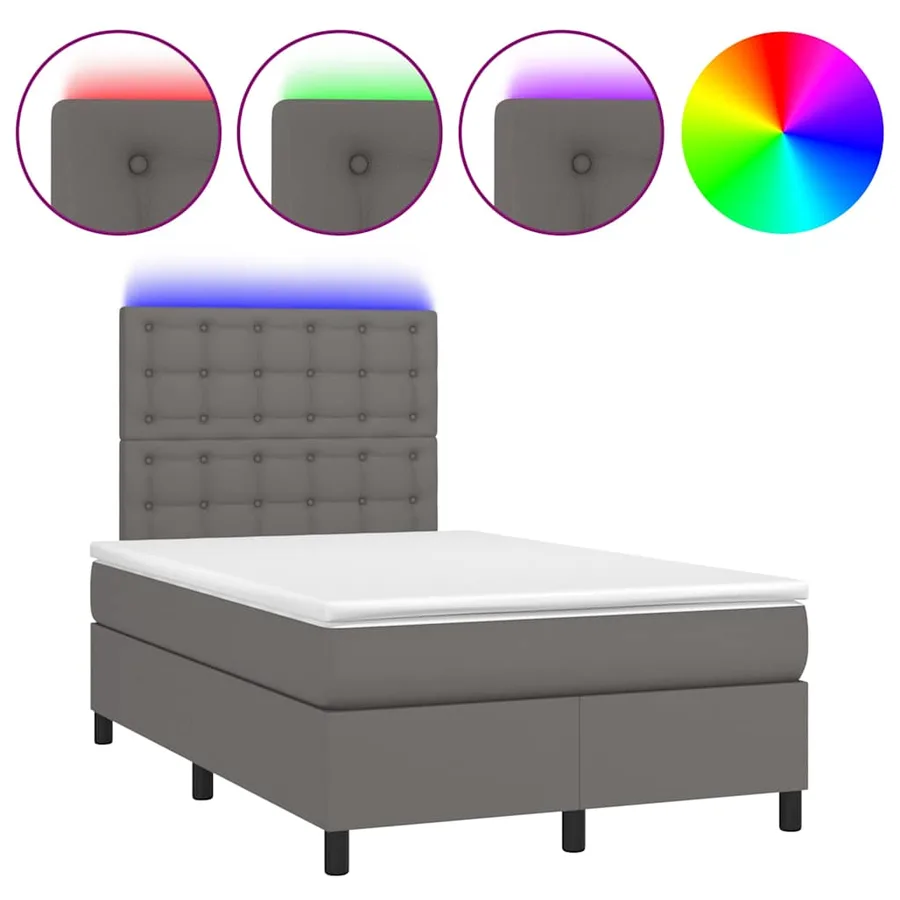Sommier à lattes de lit matelas LED gris 120x190 cm similicuir - 2