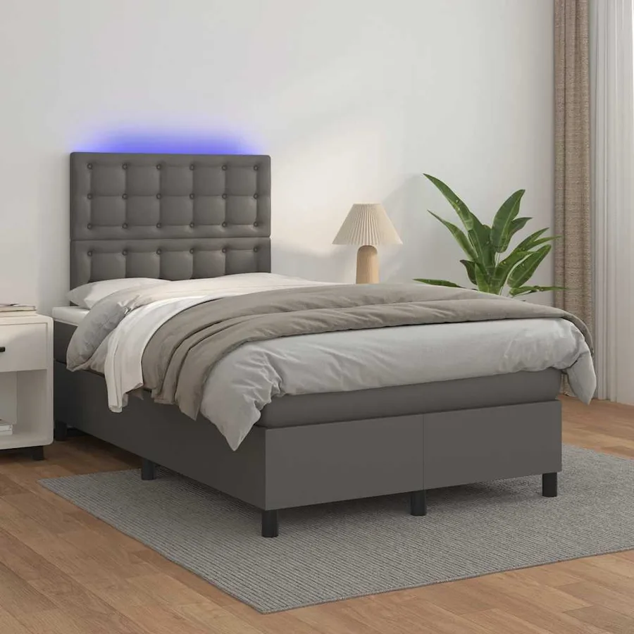 Sommier à lattes de lit matelas LED gris 120x190 cm similicuir - 5